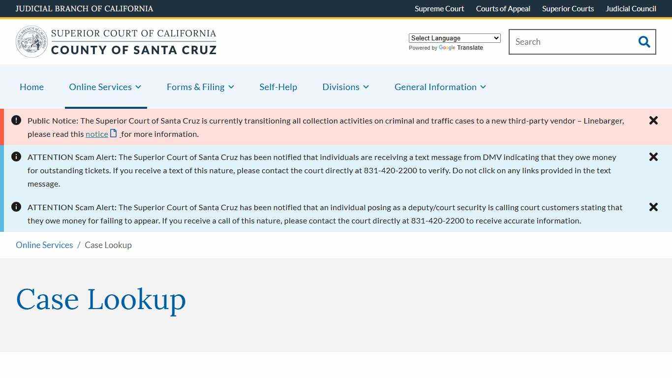 Case Lookup | Superior Court of California | County of Santa Cruz